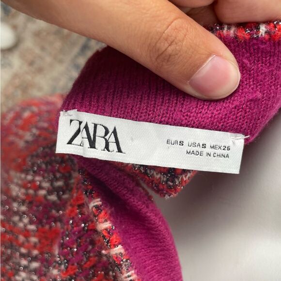 Zara Knit Tweed Ruffle Mini Skirt Orange and Purple Stretch Women’s Size Small - Picture 9 of 9